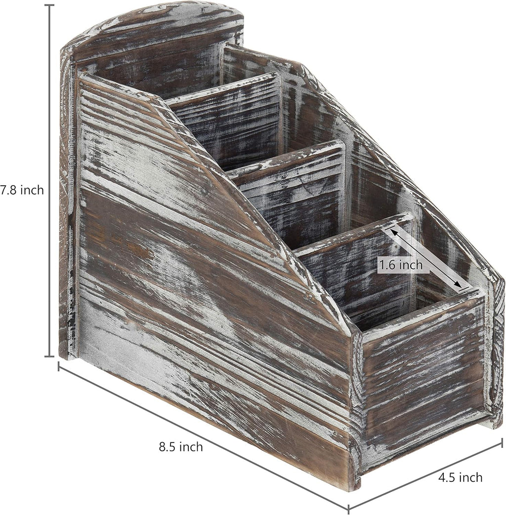 MyGift Torched Wood Remote Control Holder, 4-Compartment Tabletop Caddy