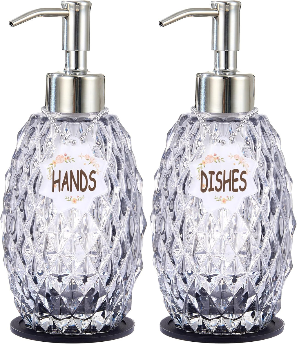 MALACHI Glass Soap Dispenser, 304 Rustproof Stainless Steel Pump, Refillable Multi‑use for Hand Soap, Dish Soap, Body Wash, Shampoo, Baby Wash for Bathroom Kitchen & Commercial