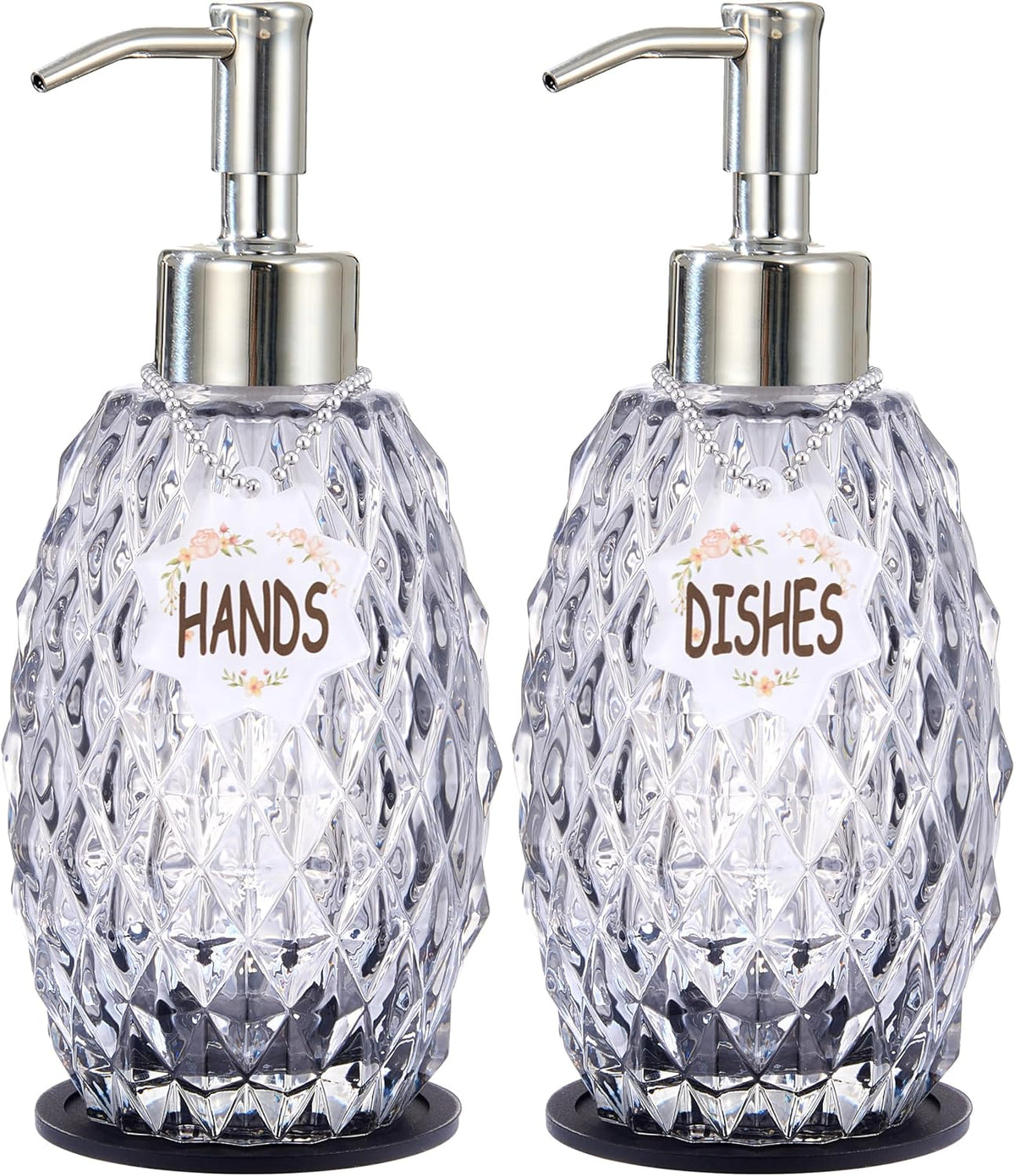 MALACHI Glass Soap Dispenser, 304 Rustproof Stainless Steel Pump, Refillable Multi‑use for Hand Soap, Dish Soap, Body Wash, Shampoo, Baby Wash for Bathroom Kitchen & Commercial