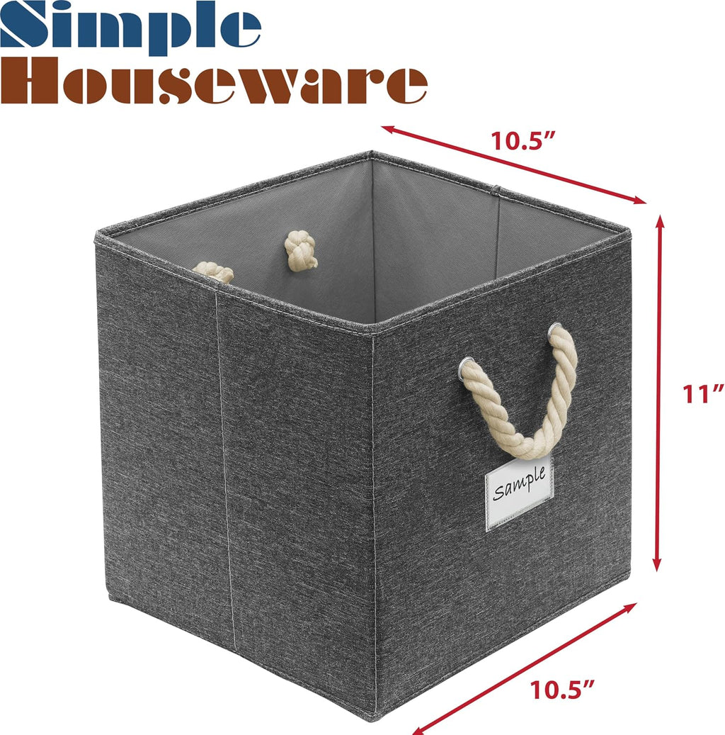 Simple Houseware 11-Inch Cube Storage Bin with Braided Handles, Dark Gray