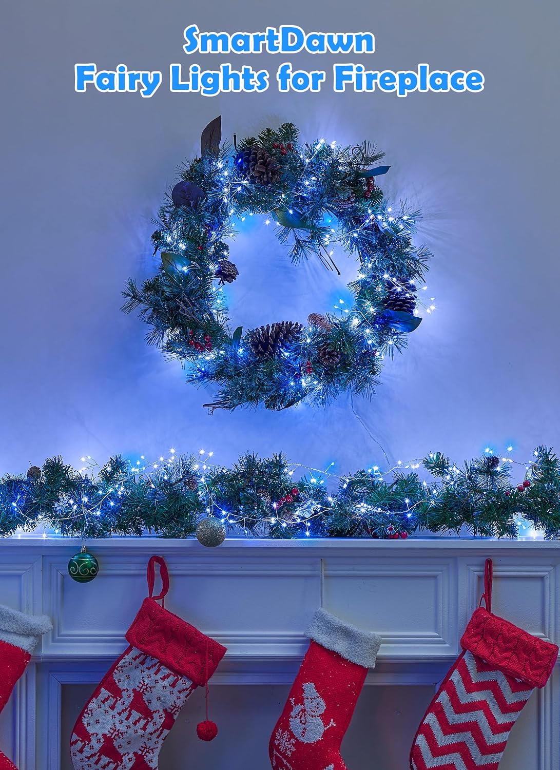 Fairy Lights Plug in, 10ft 200LED Cluster String Lights - Twinkle Copper Wire Christmas Tree Lights Waterproof for Bedroom Decor, Indoor/Outdoor Party, Patio, Garden，Blue White，2pack