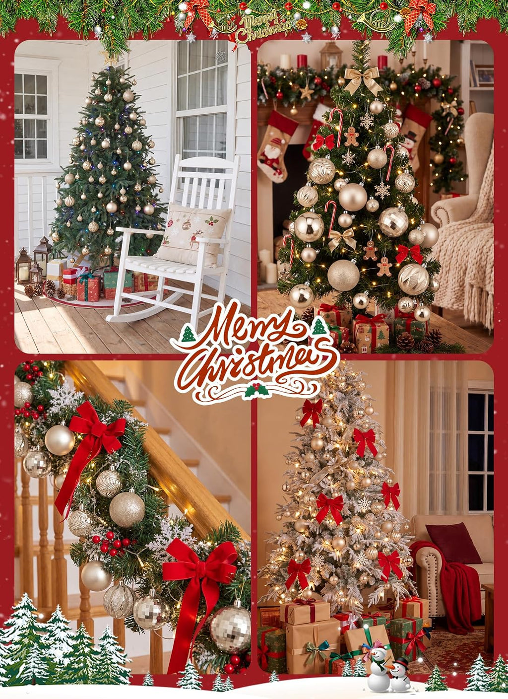 Brightown 36‑Pack Champagne Gold Shatterproof Christmas Ball Ornaments Set