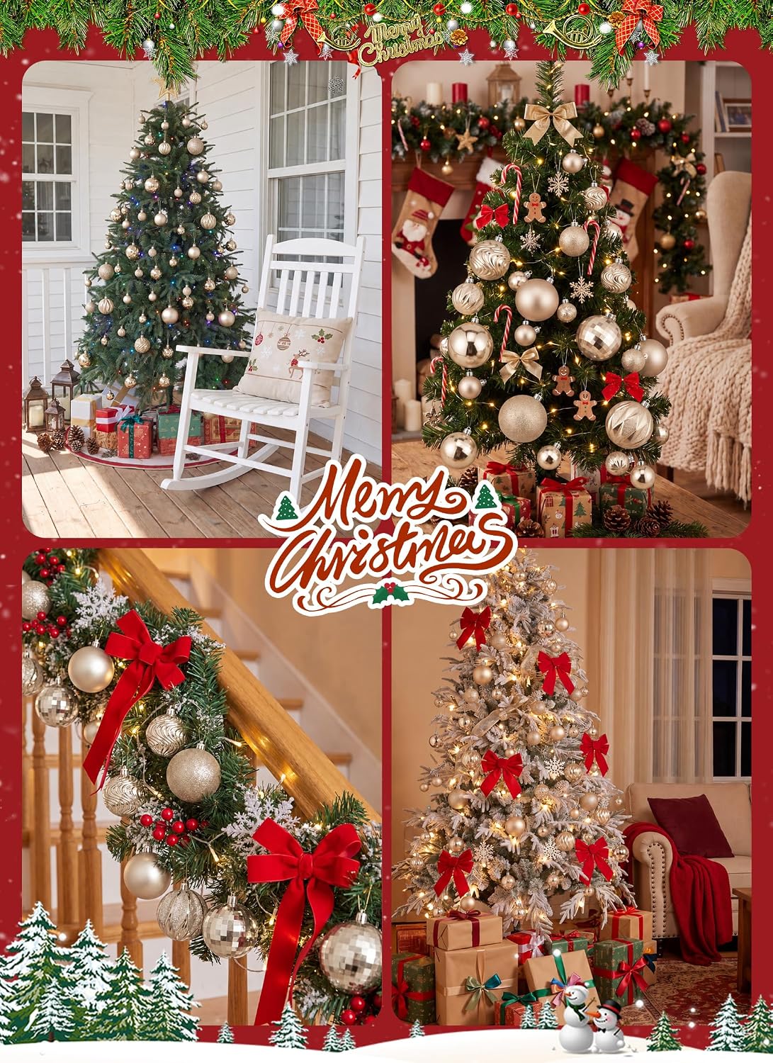 Brightown 36‑Pack Champagne Gold Shatterproof Christmas Ball Ornaments Set