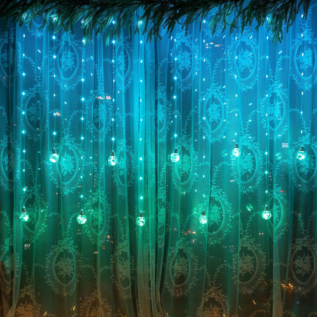 Color Changing Wishing Ball Curtain Lights, 9.8 x 3.3 FT RGB LED Fairy Light with Remote App Control, Music Sync Window Backdrop Wall Hanging Lights for Bedroom Party Halloween Christmas Decoration