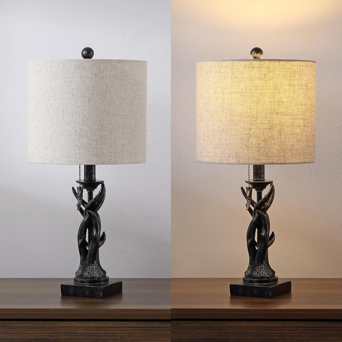JONATHAN Y Gaston Rustic Faux Antler Resin Table Lamp 20.5", Antique Black