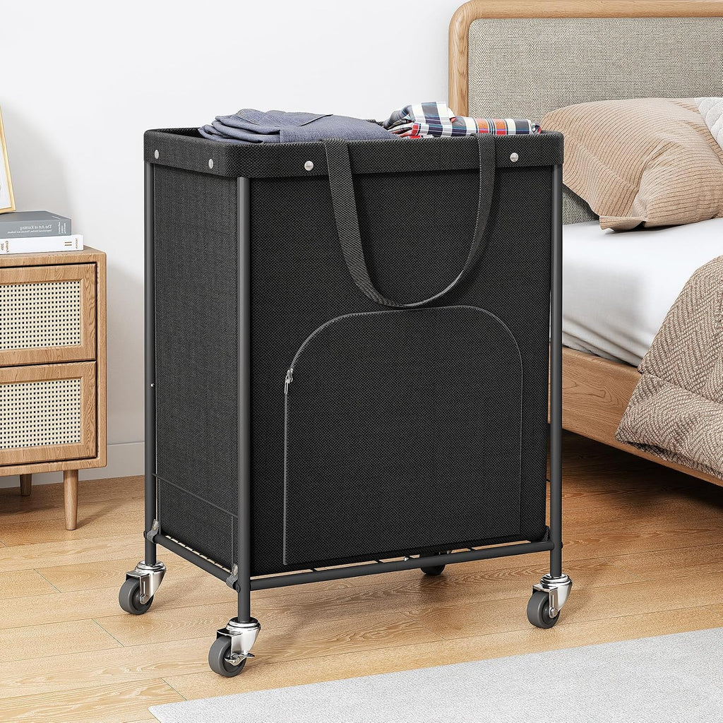 170L Large Laundry Basket with Wheels, Rolling Laundry Hamper Easy Access Clothing Minimizes Bending, Laundry Cart with 4 Silent Casters & Removable Bag for Bedroom, Bathroom, Laundry Room,Black