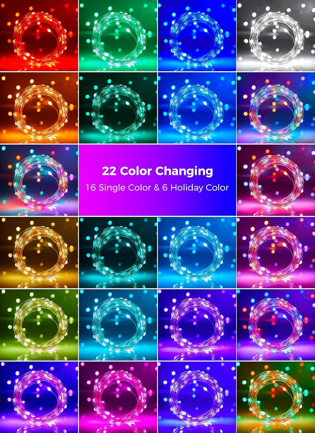 Color Changing Fairy Lights Plug in, 33FT 100 LED String Lights with Remote