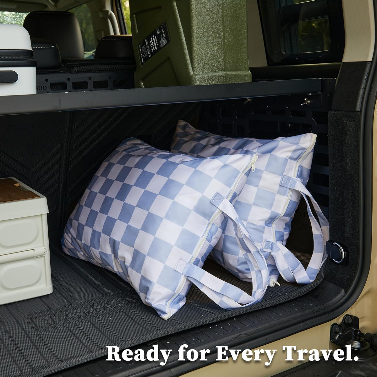 Ohocut Checkered 2 Pcs Large Travel Laundry Bags for Dirty Clothes, Aesthetic Trendy Waterproof Washable Laundry Bag with Handle for Travel, Gym, Swimming Pool, Blue