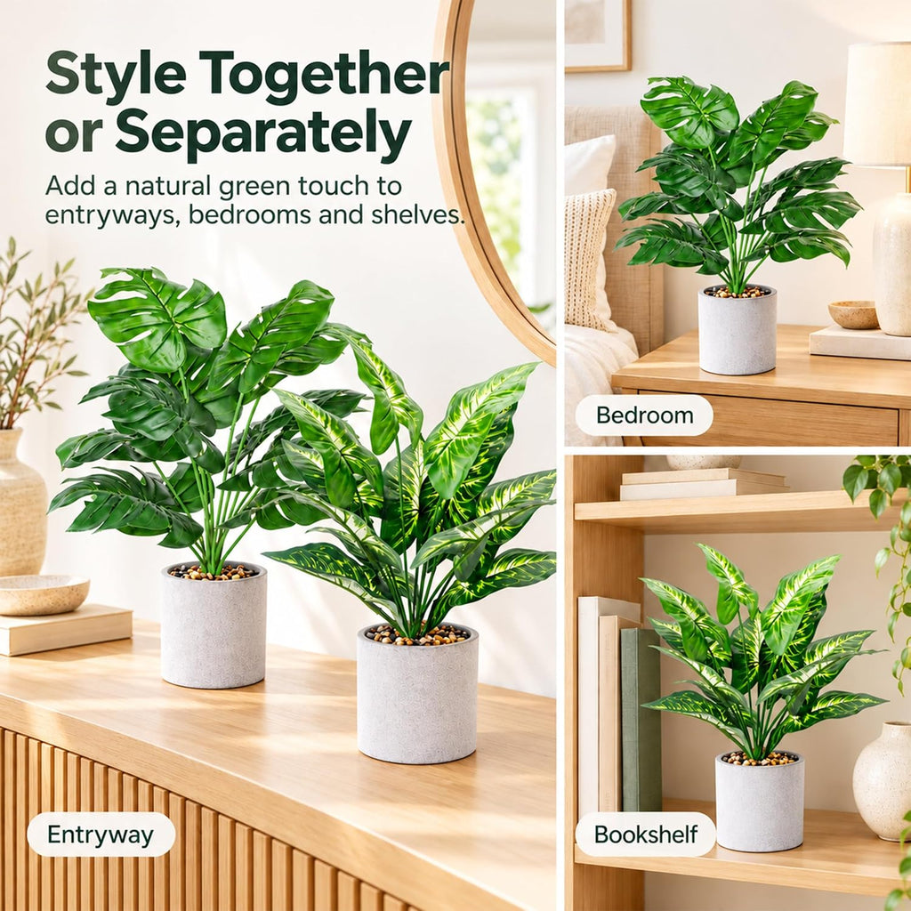 2 Pack Artificial Tropical Plants, 16" Fake Plants for Desk Decor