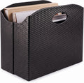 BLU MONACO | Black Woven Leather Magazine Holder with Handles | Stylish Magazine Rack for Floor or Table | Decorative Basket for Living Room, Office, or Reception