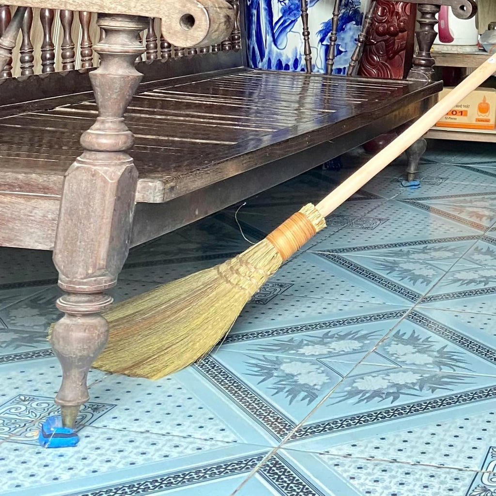Vietnamese Natural Whisk Broom - Straw Soft Broom - Long Handle Broomstick for Cleaning, Decoration, Wedding with 45.28 inch Length