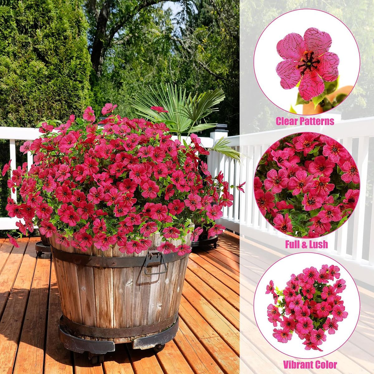 Sggvecsy Artificial Flowers for Outdoors 12 Bundles Realistic Faux Plants UV Resistant Fake Silk Daisy with Eucalyptus for Boxwood Planter Patio Porch Outside Spring Summer Decoration(Rose Red)