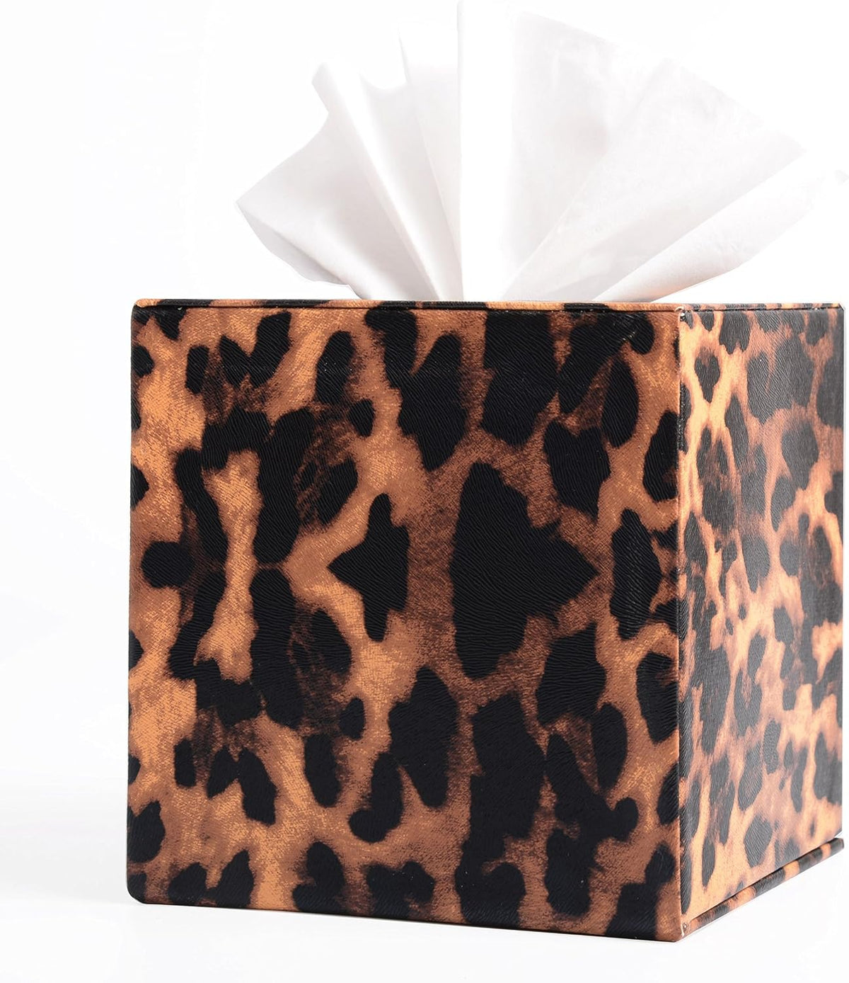 S Forever Home Decor Flower Pattern Faux Leather Tissue Box Cover (Square,Leopard)