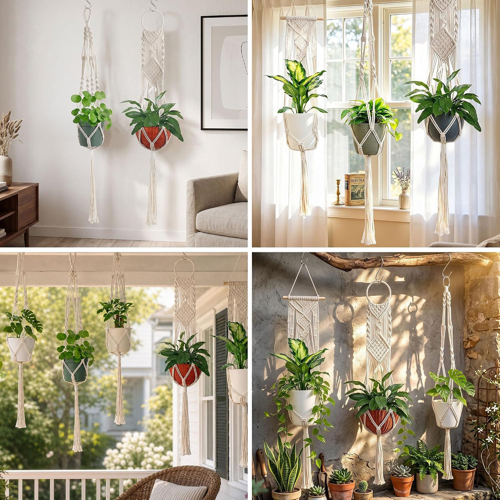 Laerjin 6 Pack Macrame Plant Hangers, Hanging Planters for Indoor Plants