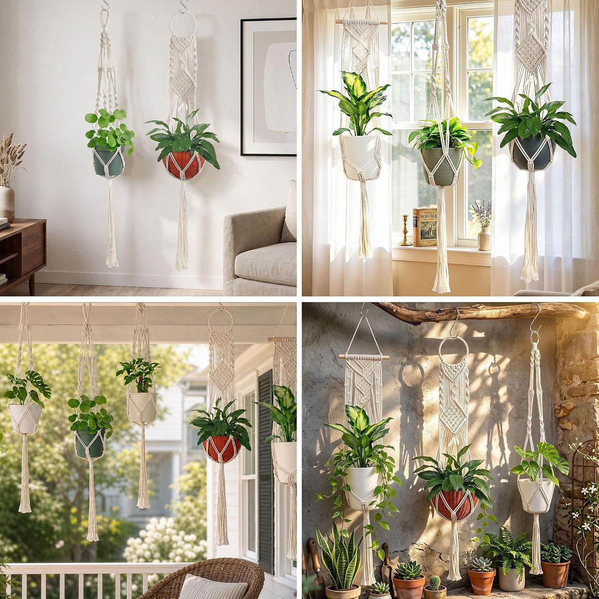 Laerjin 6 Pack Macrame Plant Hangers, Hanging Planters for Indoor Plants