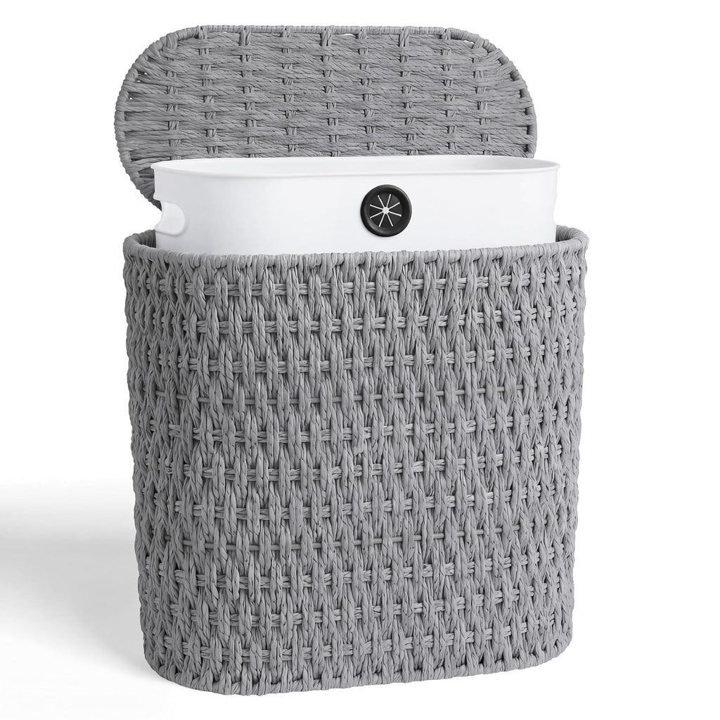 iEGrow 3 Gallon Paper Rope Trash Can,Bathroom Trash Can with Lid Gray