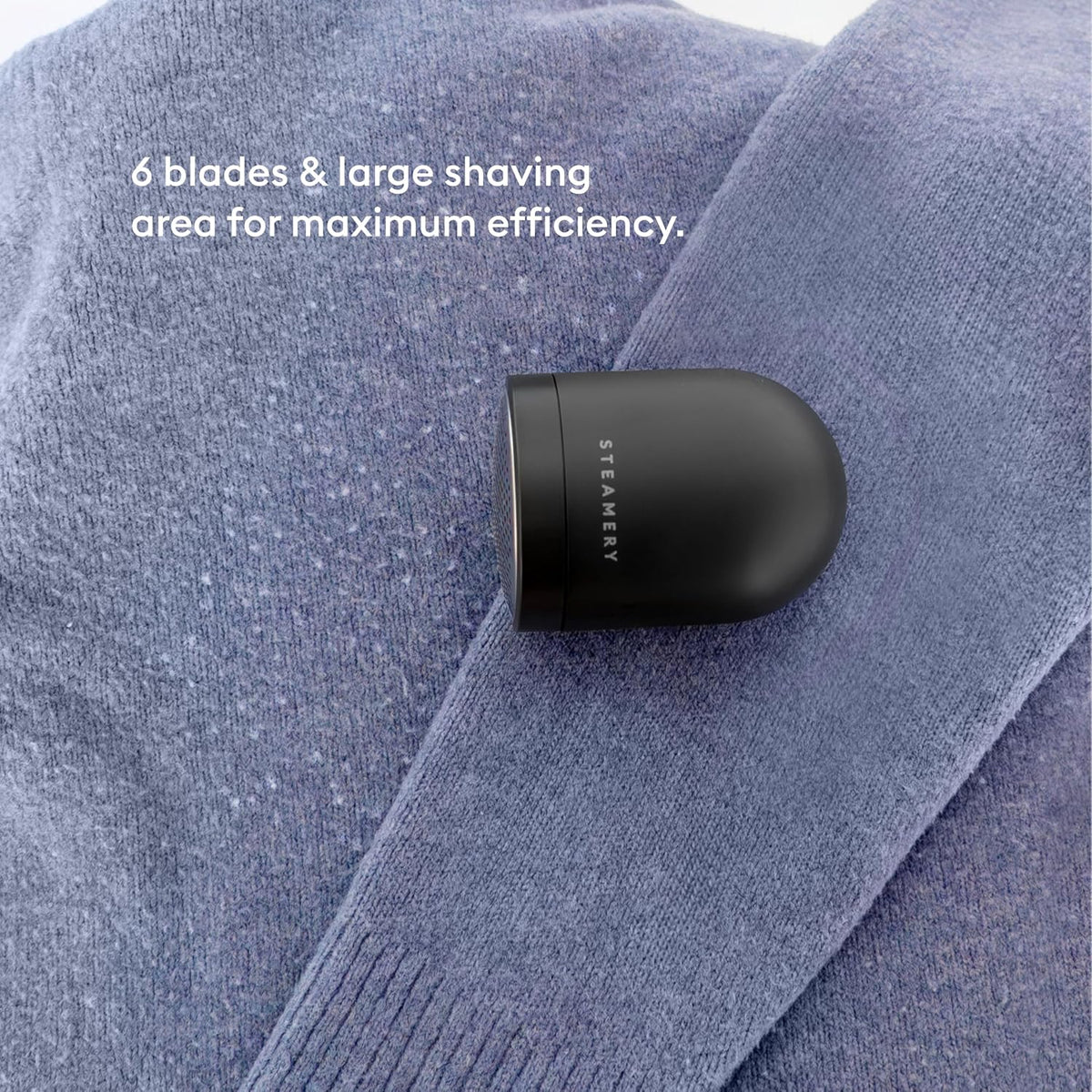 Steamery Pilo Icon Fabric Shaver for Clothes, Rechargeable Lint Remover & Sweater Shaver with USB-C, Replaceable Battery, Dual Mesh Covers, Large Shaving Surface, Scandinavian Design (Black)