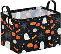 Halloween Storage Basket, Black Ghost Pumpkin Cotton Linen Blend Organizer Bin with Handles, Foldable Rectangular Shelf Basket for Toys, Clothes, Laundry, Bedroom, Gift Basket, Party Decor