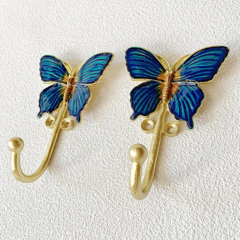 2 Pack Decorative Wall Hooks, Vintage Butterfly Shaped Metal Wall Hook for Hanging Coats Clothes Keys Hats Towels