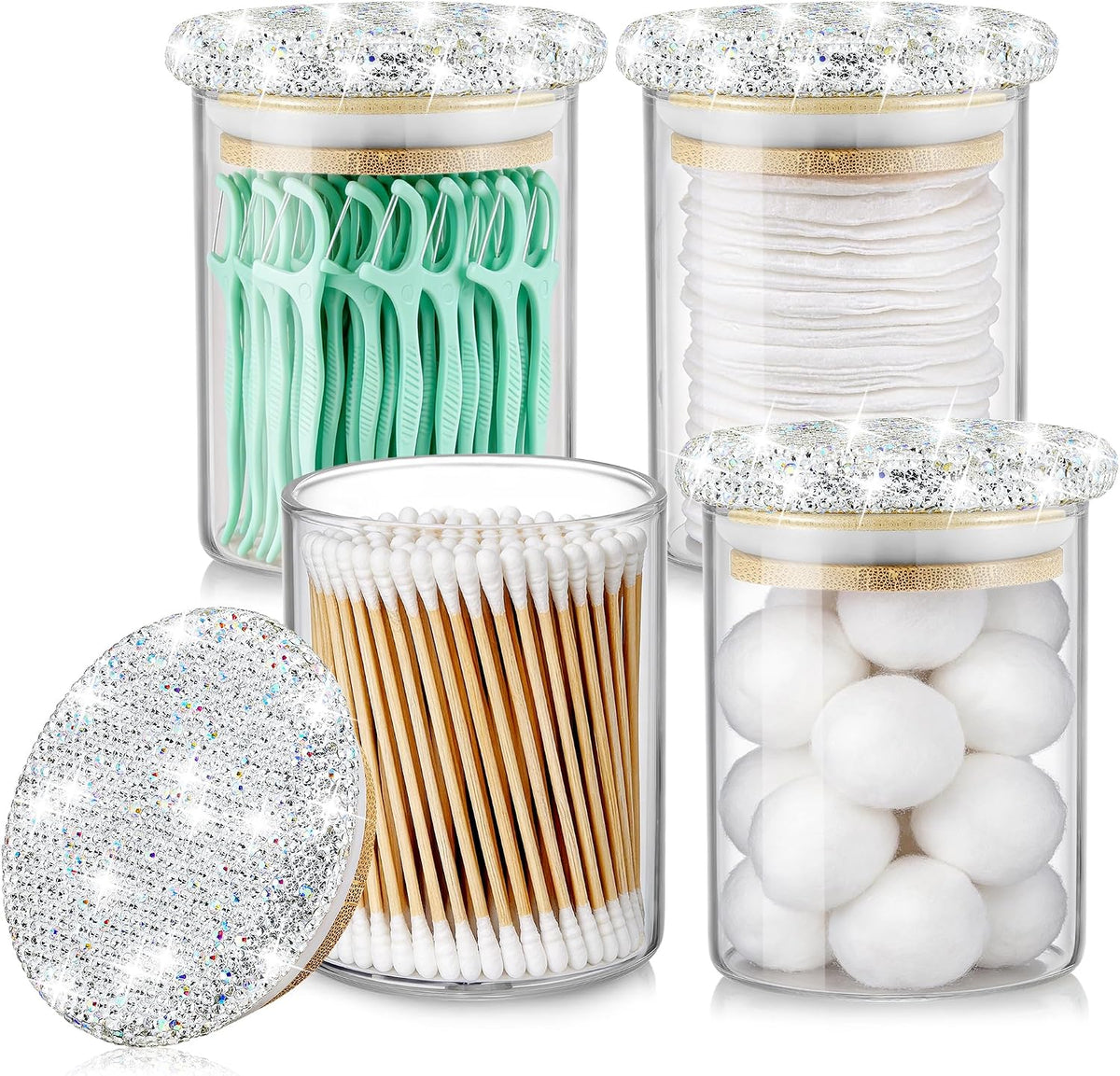 SlowVibes Bling Glass Qtip Holder, 4 Pack,Anti dust and moisture