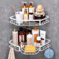 Corner Shower Caddy, Rustproof Shower Organizer with Soap Holder and 8 Hooks, No Drilling Adhesive Shower Shelves for Inside Shower, Large Capacity Shower Rack for Bathroom Shower Storage, White