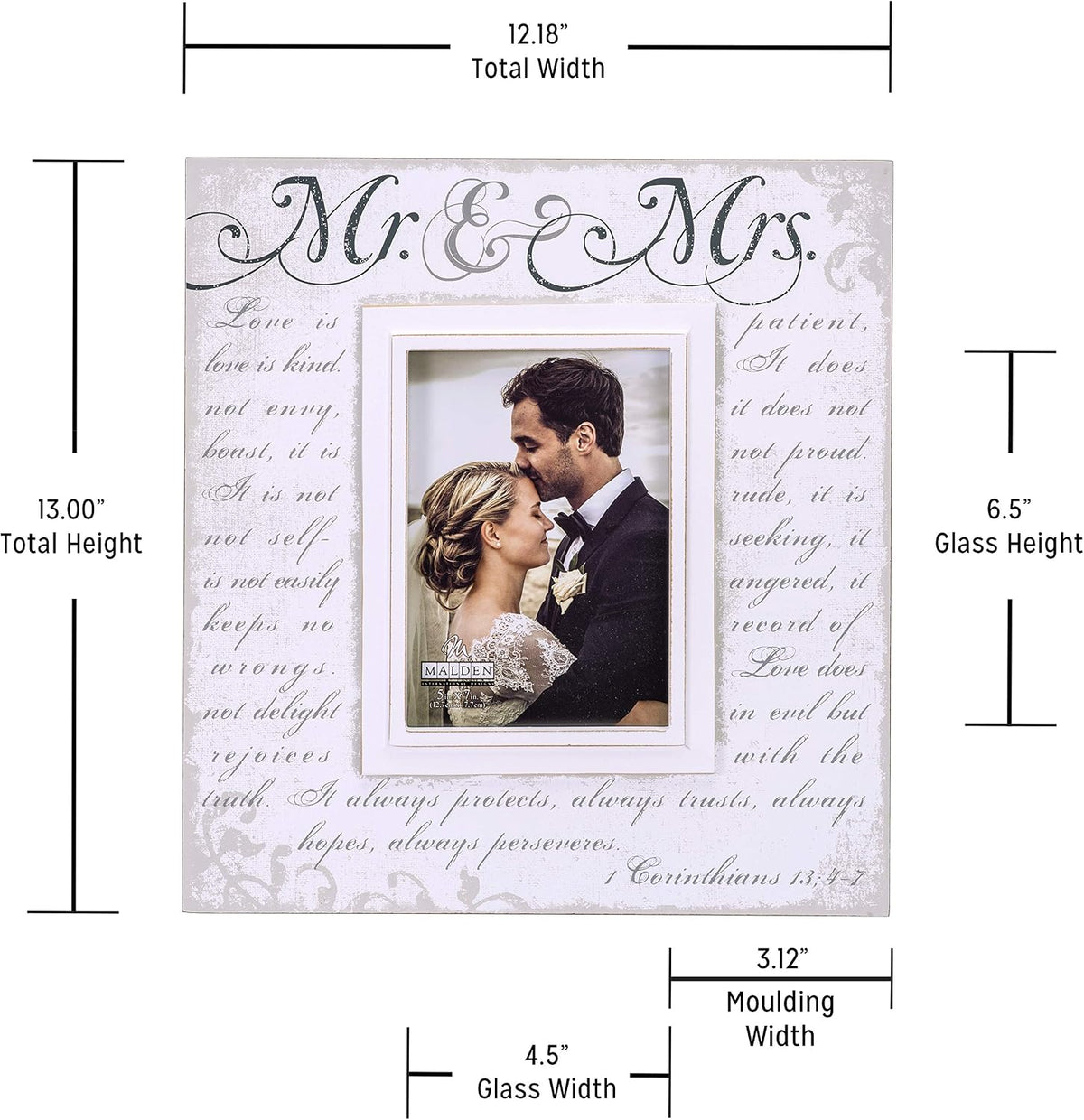 Malden International Designs Corinthians Verse Mr & Mrs Picture Frame, 5x7, Off White