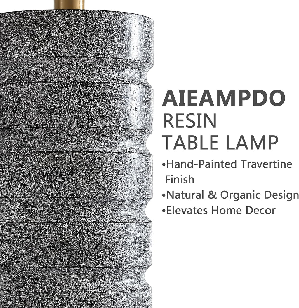 AIEAMPDO 26" Travertine Resin Table Lamps for Bedroom Set of 2, Gray