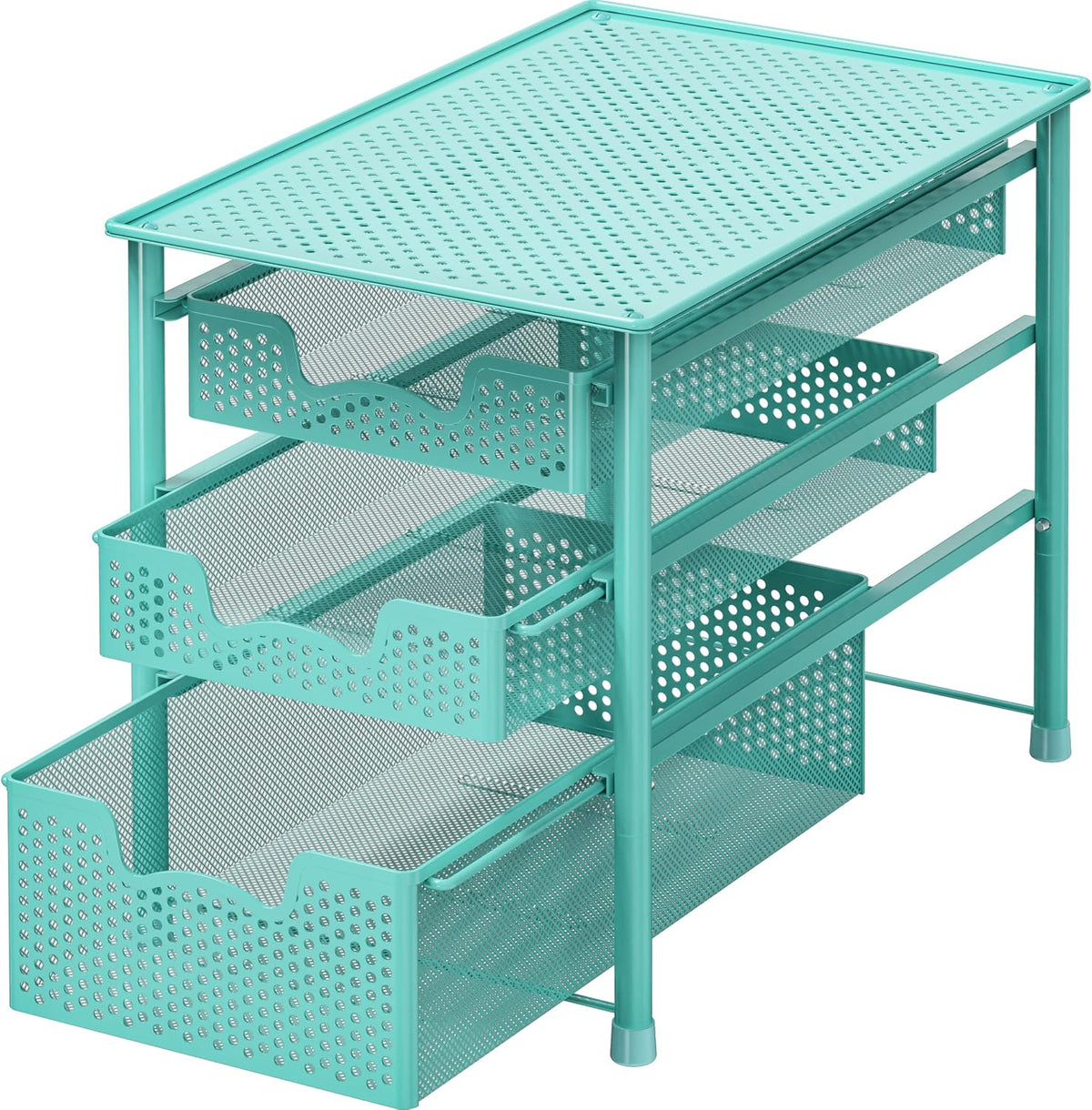 Simple Houseware Stackable 3 Tier Slide Basket Organizer Drawer, Turquoise