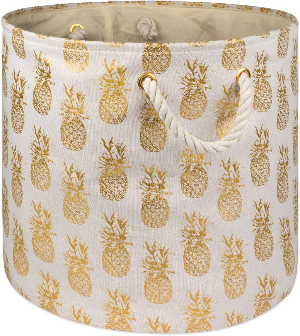 DII Polyester Storage Bin, Gold Metallic Collection Collapsible with Handles, Large Round, Pineapple