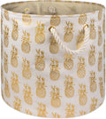 DII Polyester Storage Bin, Gold Metallic Collection Collapsible with Handles, Large Round, Pineapple
