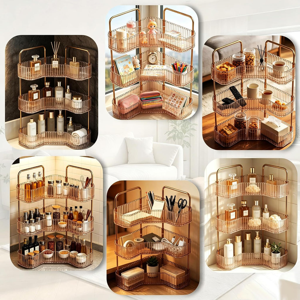 3-Tier Corner Bathroom Organizer, Skincare Vanity Counter Shelf Orange