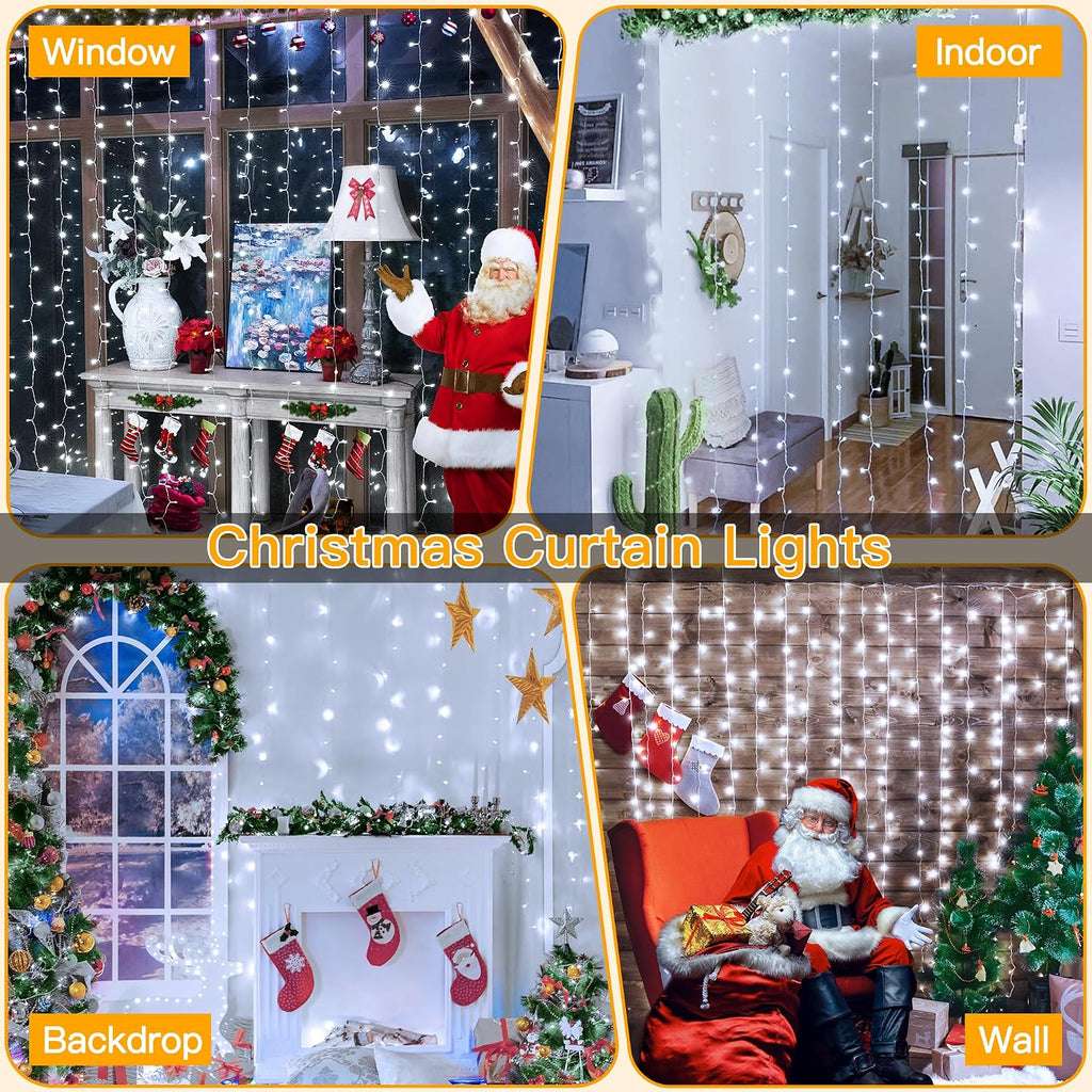 Ollny Curtain Lights 6.6x6.6ft, 200 LED White Christmas Lights with Remote