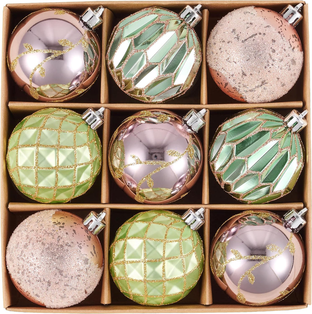 DecorbyHannah 9ct 3.15inch Christmas Ornaments Tree Decorations Pink Green
