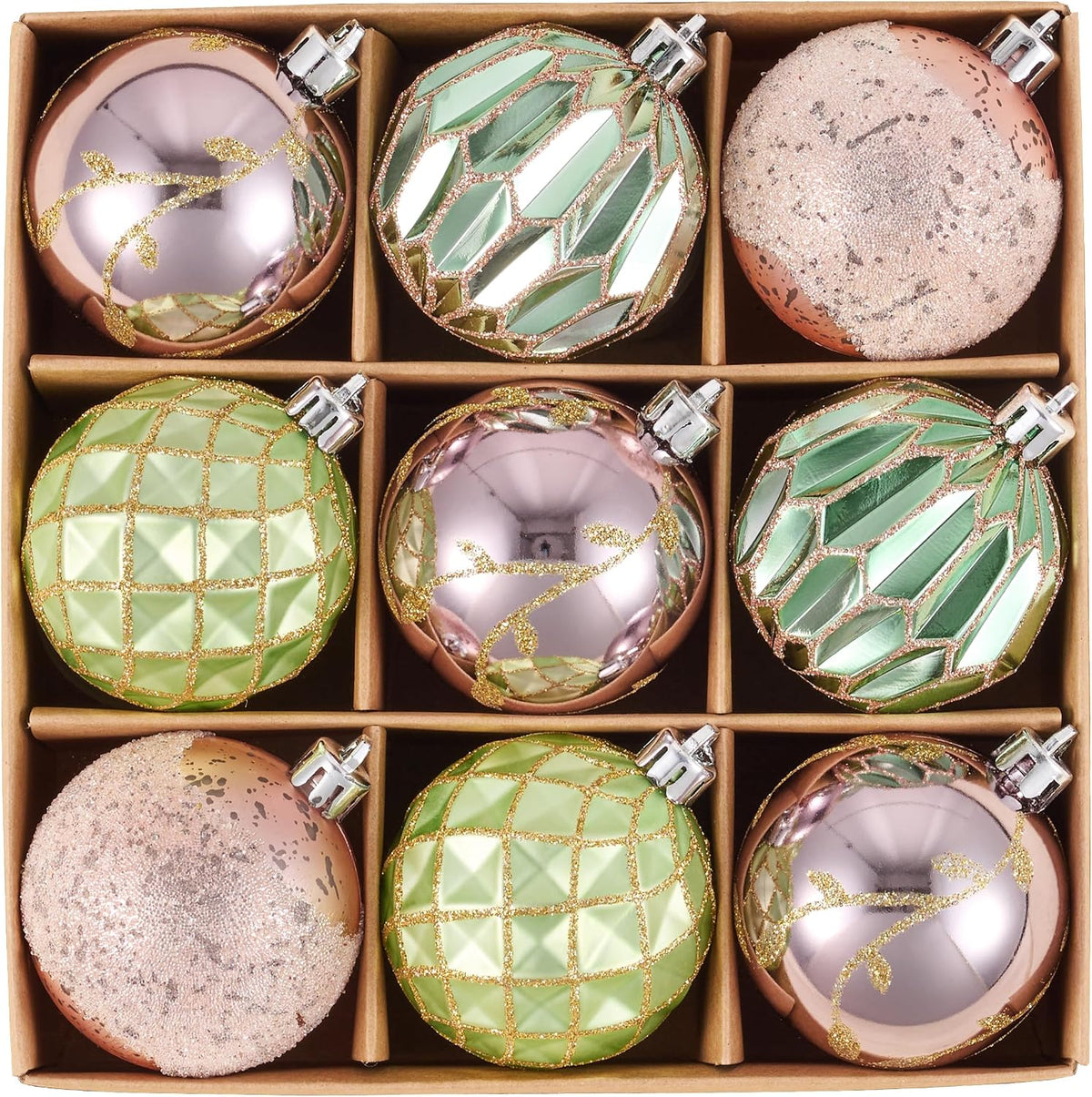 DecorbyHannah 9ct 3.15inch Christmas Ornaments Tree Decorations Pink Green