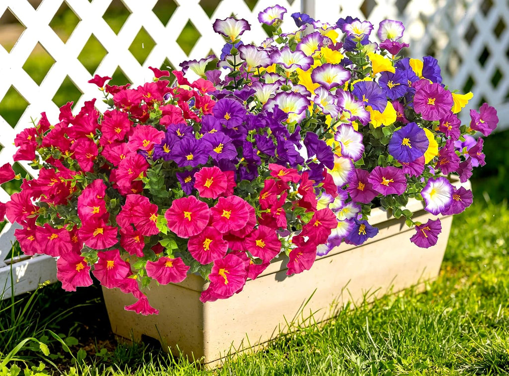 Artificial Faux Flowers for Outdoors,12 Pcs Fake Morning Glory Spring Decor