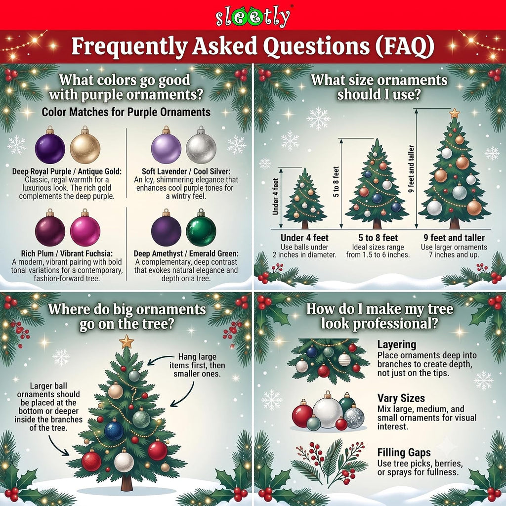 Purple Christmas Ornaments Ball Set for Tree Decor, Glitter
