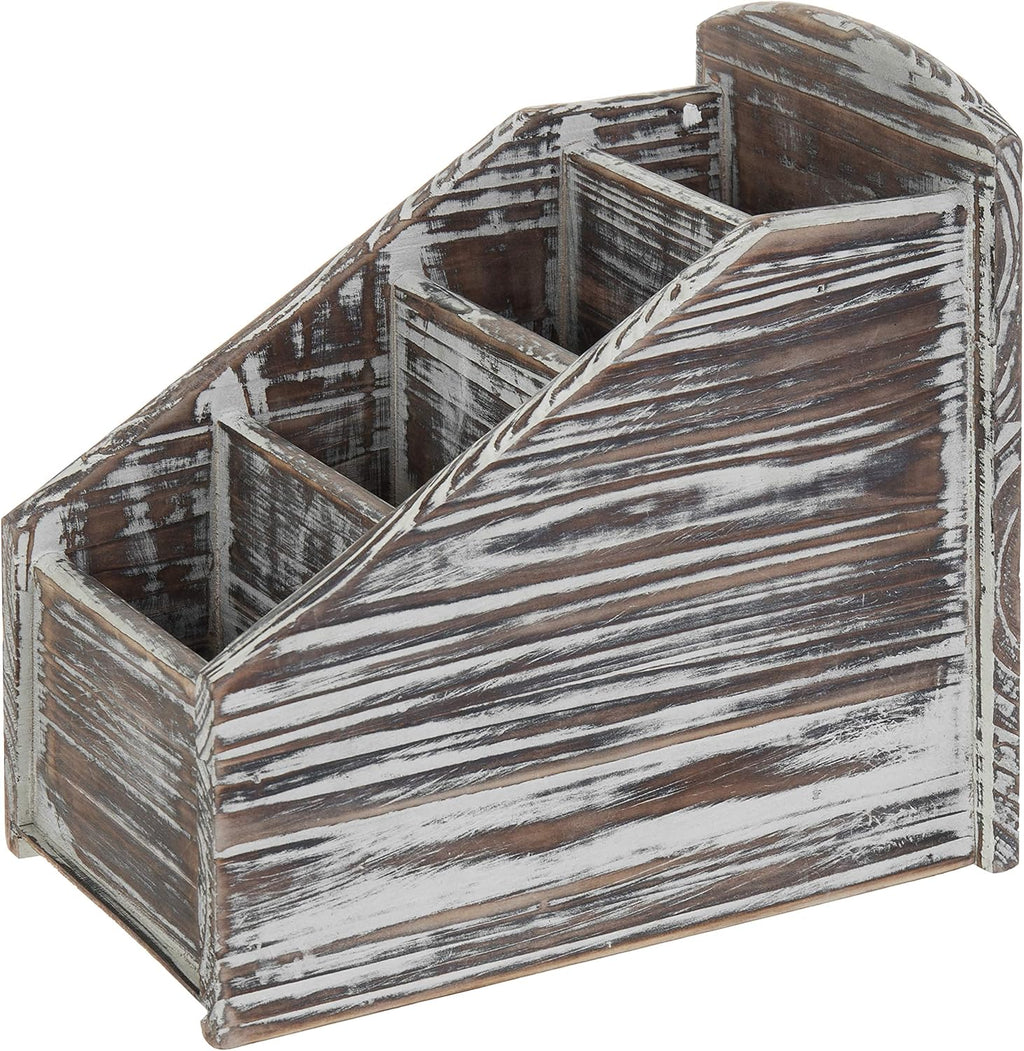 MyGift Torched Wood Remote Control Holder, 4-Compartment Tabletop Caddy