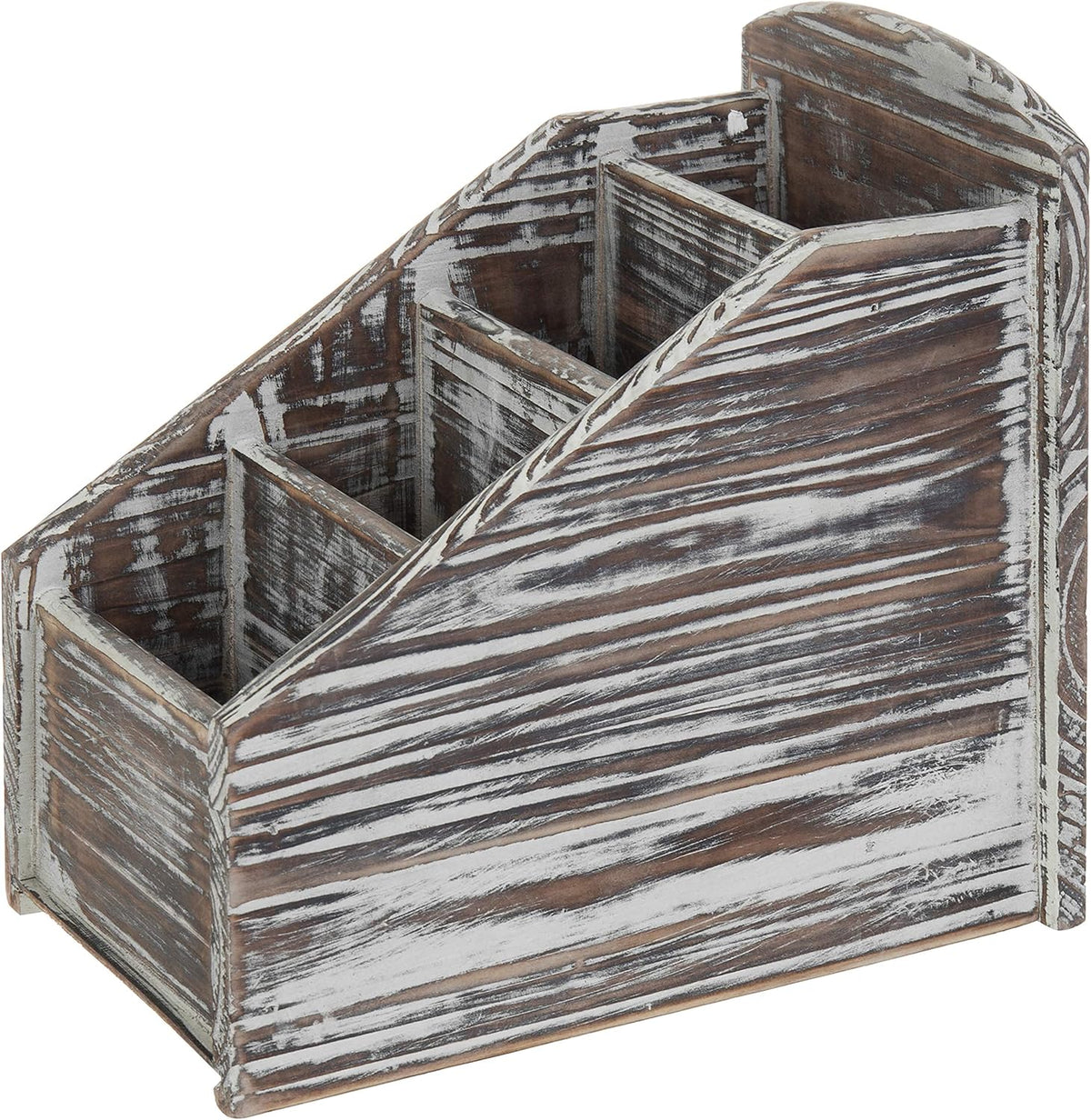 MyGift Torched Wood Remote Control Holder, 4-Compartment Tabletop Caddy