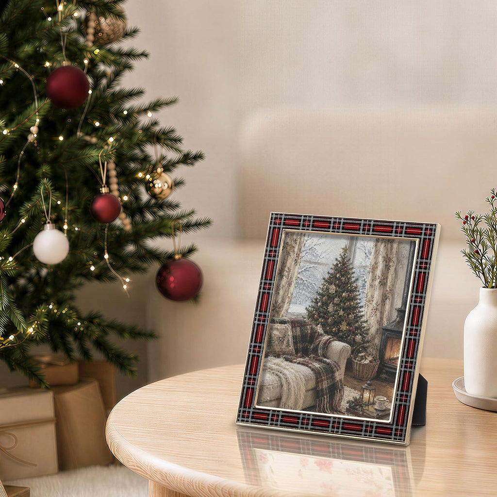 eletecpro Christmas Enamel Picture Frame Glass Cover Red Plaid 8x10
