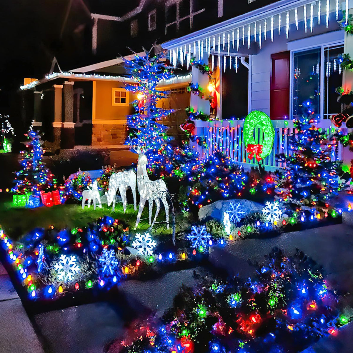 YOUNGAR 98FT String Lights Outdoor, 8 Modes Fairy Twinkle Christmas 200 LED Lights, 30V Plug-in for Tree, Home, Garden, Wedding, Party, Holiday Indoor Decoration, Multicolor