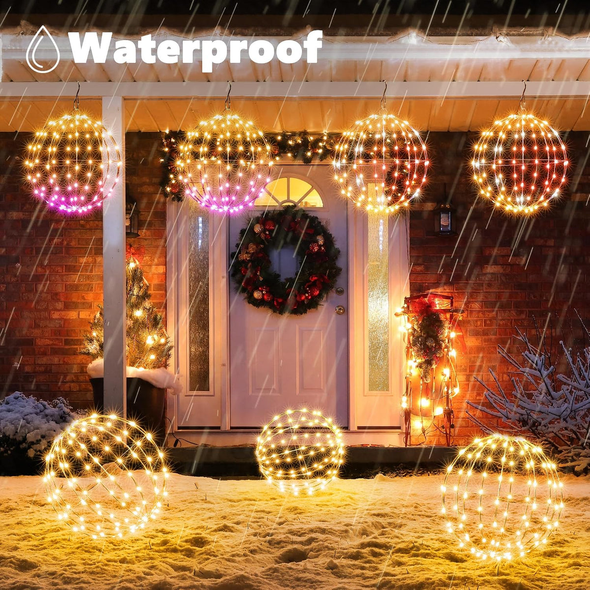 Joomer 2Pack Color Changing Plug-in RGB Christmas Ball Lights, 13IN & 11IN