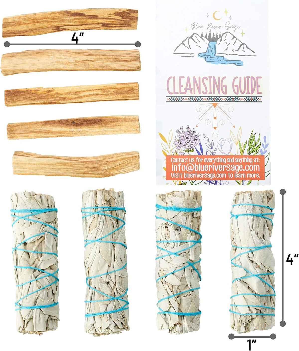 White Sage Smudge Sticks (4) + Palo Santo Sticks from Peru (5)