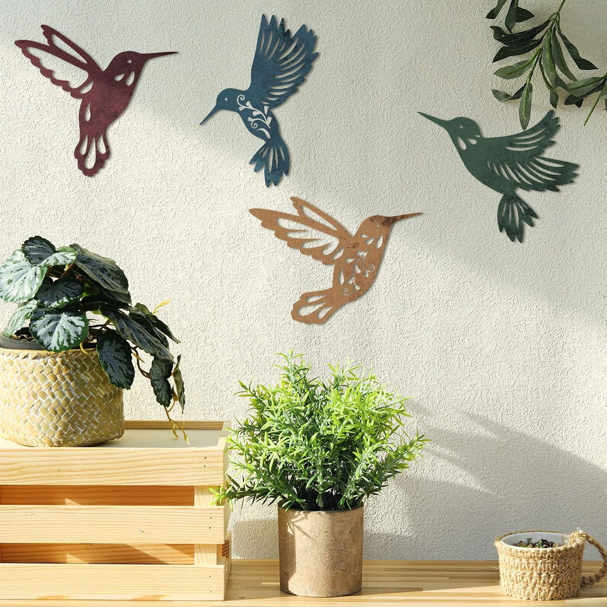 Teling 4 Pcs Metal Hummingbird Wall Art Decor for Modern Farmhouse Home