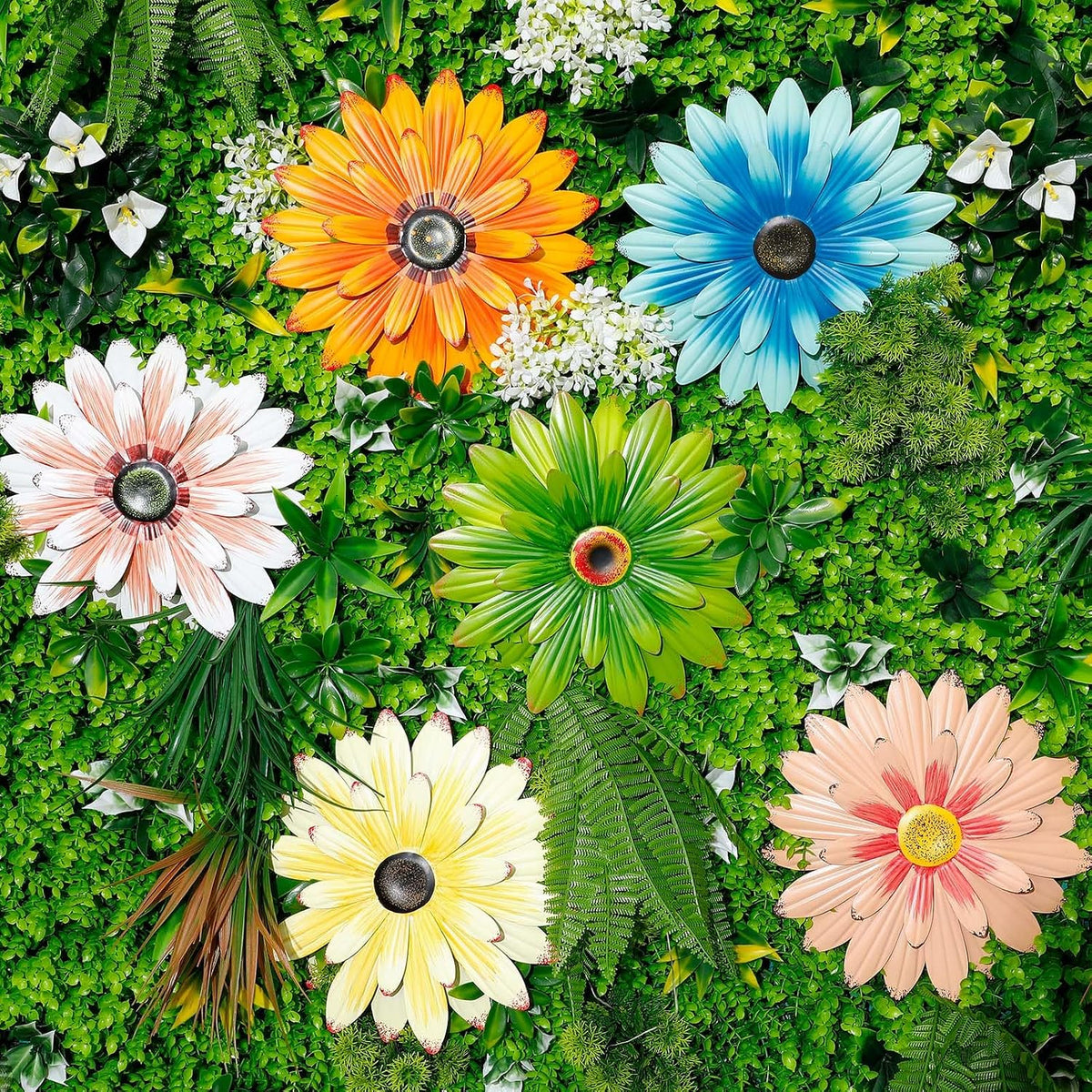 Zhehao 6 Pcs Metal Flower Wall Art Outdoor, Elegant Color, 10 Inch