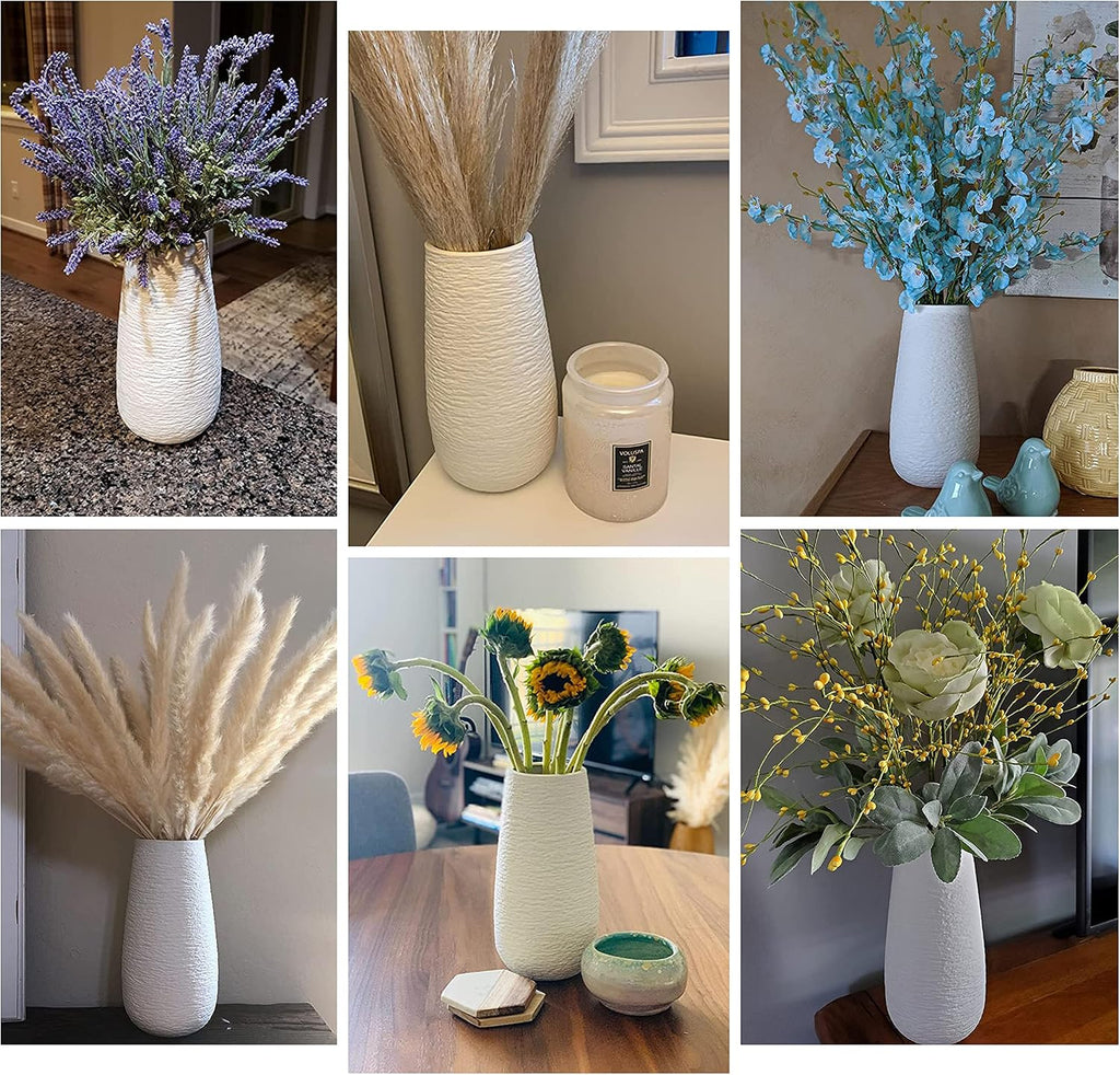 D'vine Dev 10 Inch Textured White Elegant Oval Ceramic Vase for Flowers, Home Décor Vase with Design Box, VS-LD-B-1