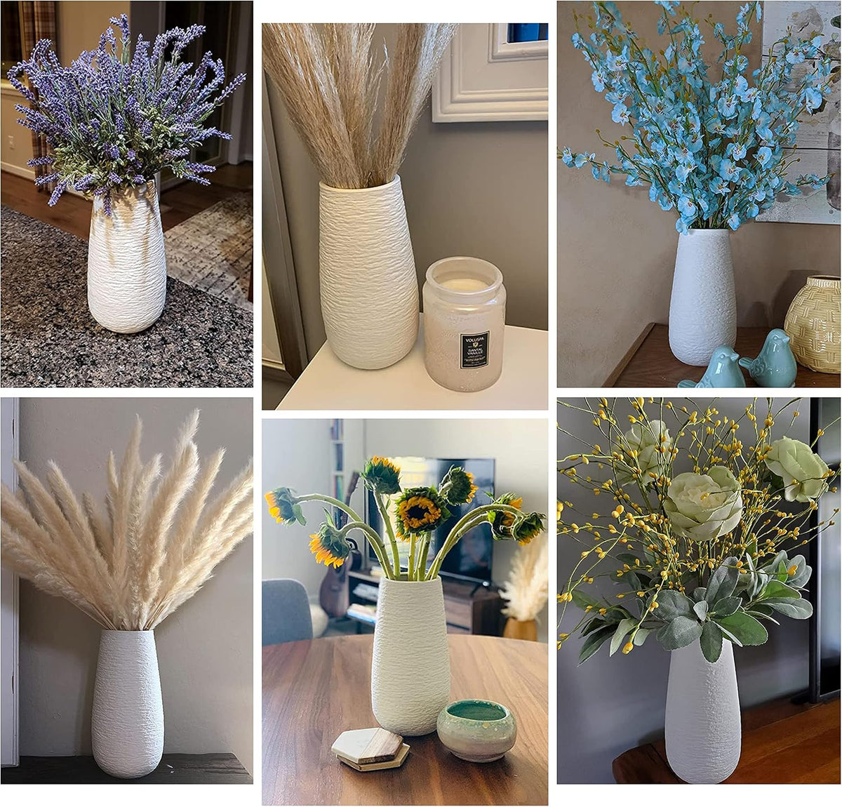 D'vine Dev 10 Inch Textured White Elegant Oval Ceramic Vase for Flowers, Home Décor Vase with Design Box, VS-LD-B-1