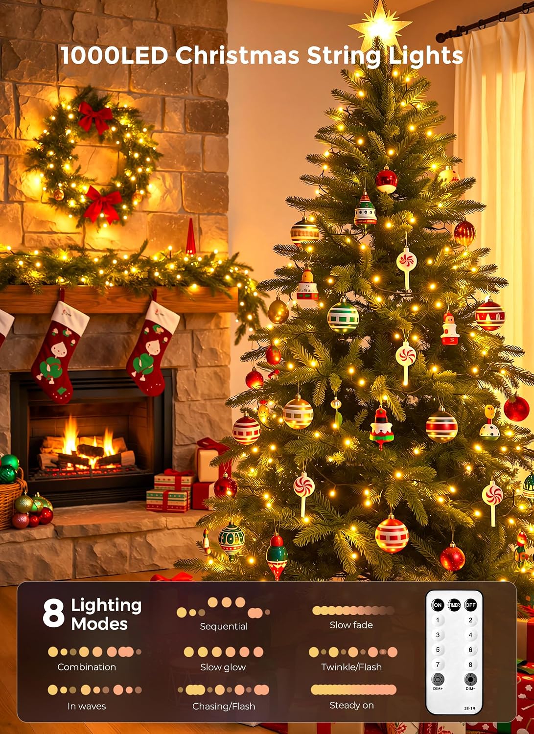 Brightown 330FT 1000LED Christmas Lights Outdoor Warm White String Lights