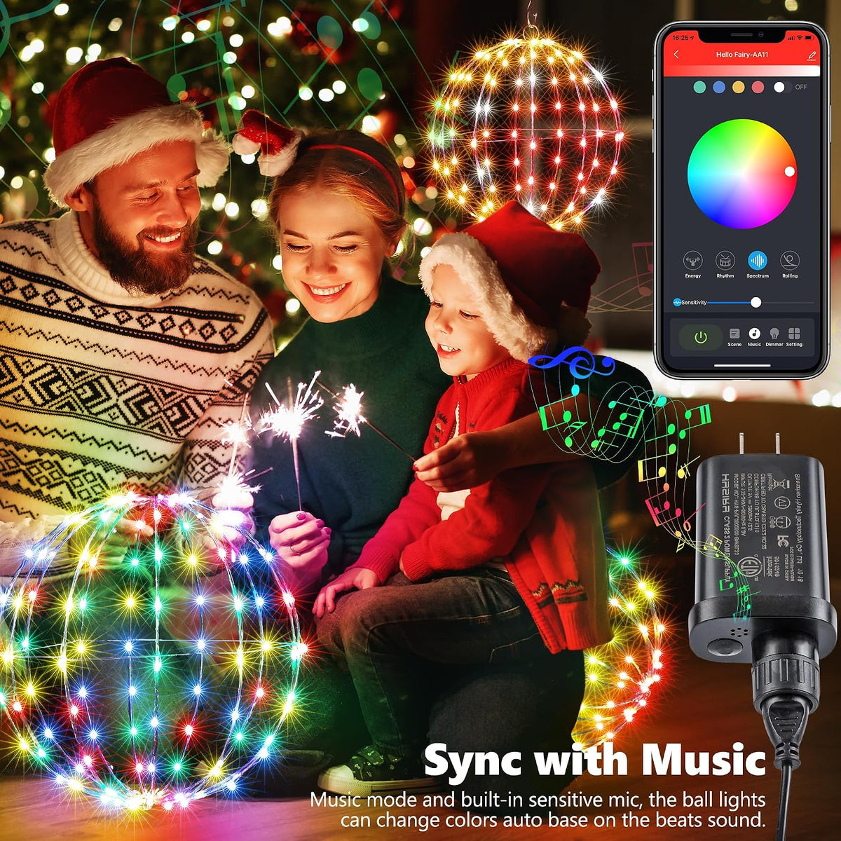 Joomer 2Pack Color Changing Plug-in RGB Christmas Ball Lights, 13IN & 11IN