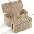 Bluewest 2-Pack Cable Management Box with Lids, Rattan Cord Organizer