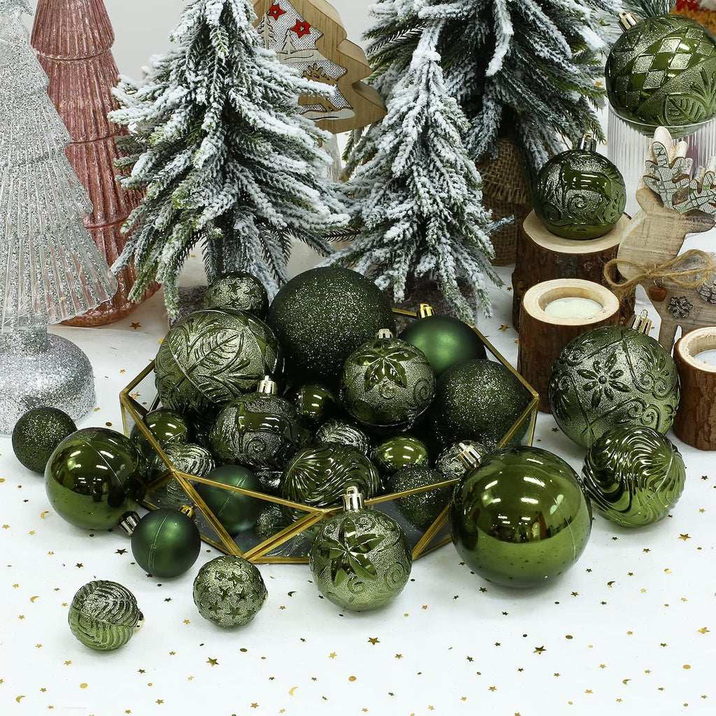 34ct Dark Green Christmas Ball Ornaments Shatterproof Plastic Christmas Tree Decorations for Xmas Party Home Office Holiday Decor -Medium Size (2.36"/ 60mm)